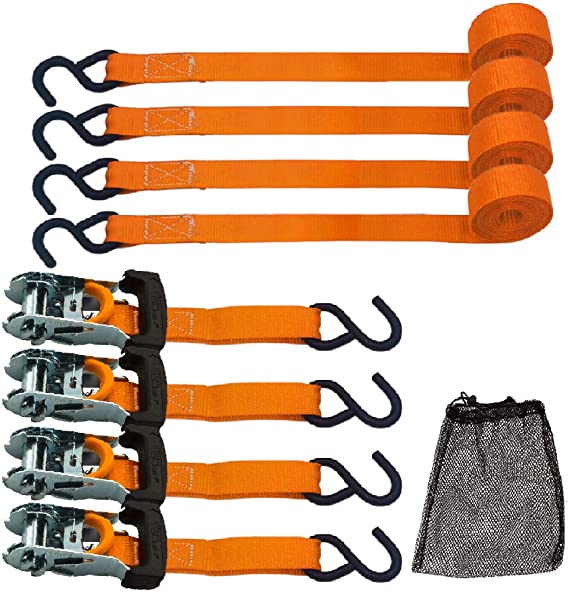 Ratchet Tie Down Straps, 1 in X 10 ft Securing Straps, 3000lbs Break Strength, Orange(4 Pack)