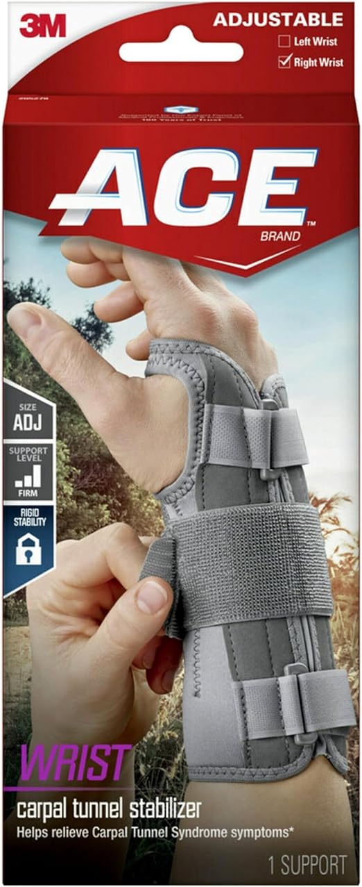 ACE B074P9L1Y2 Brand Carpal Tunnel Wrist Stabilizer with Memory Foam Palm, One Size Fits Most