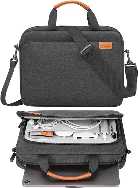 MoKo 12.9 Inch Tablet Sleeve Case Fits iPad Pro 12.9 M2 2022/2021/2020/, Surface Laptop Go 12.4", Galaxy Tab S8 /S9  12.4 2022/2023, Multi-Functional Pockets with Shoulder Strap, Black & Gray