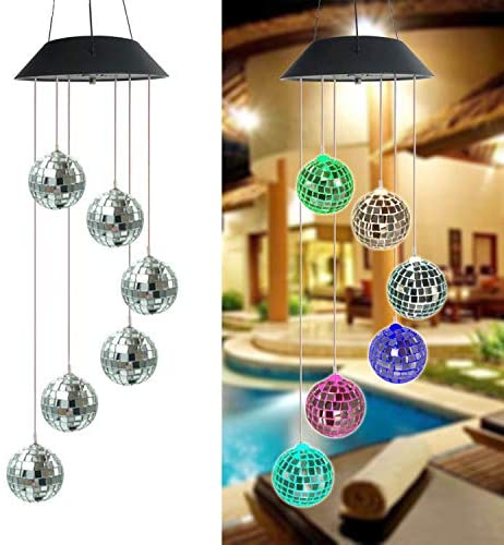 LINGBUSINESS Solar Wind Chimes Outdoor Color Changing Waterproof Wind Mobile Bell Spiral Spinner Crystal Ball Indoor Outdoor Decor Yard Garden Patio Home Party Festival Decorative Light, Disco Ball