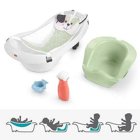 Fisher-Price Baby to Toddler Bath 4-in-1 Sling ‘n Seat Tub with Removable Infant Support and 2 Toys, Puppy Perfection (Amazon Exclusive)