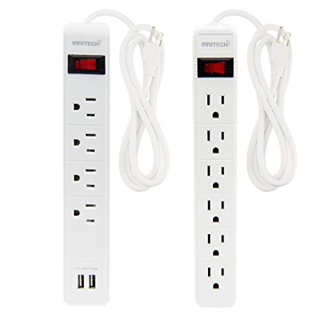 OviiTech Basic Surge Protector Power Strip.The Combination of 4 Outlets Surged Power Strip with 2 USB Charging Ports and 6-Outlet Power Strip.2-Foot Power Cord, 300 Joule (2-Pack)