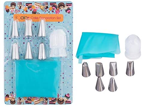 8 in 1 Cake Decorating Set, Cake DIY Decorating Pastry Tips Tool Set, Cream Cookies Silicone Reusable Icing Bags Piping Bags & 6 Nozzles & Coupling BHSET-A