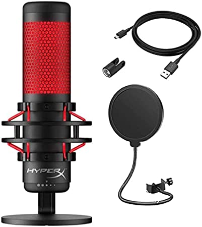 HyperX Latest Quadcast USB Condenser Microphone Bundled with GalliumPi Popfilter Accessories