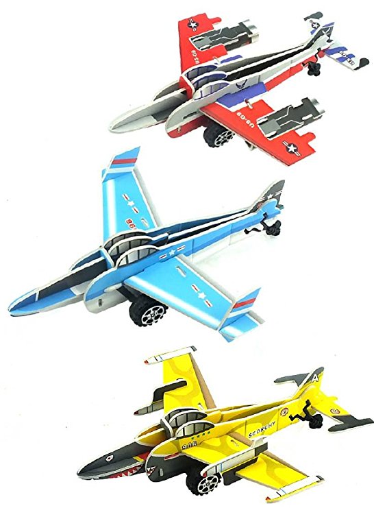 Airplane Party Favors: Set of 3 Pull Back 3D Puzzle Vehicle Model Kit - Educational Assembly Toy - Great Birthday   Christmas Gifts, Party Favor - Includes Assortment of 3 Different Airplanes (Planes)