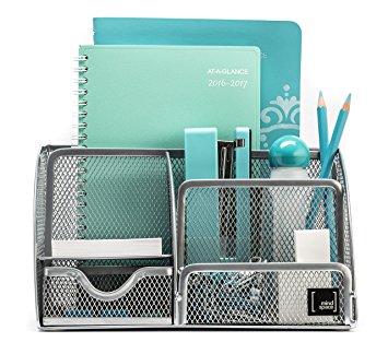 Mindspace Office Desk Organizer with 6 Compartments   Drawer | The Mesh Collection, Silver