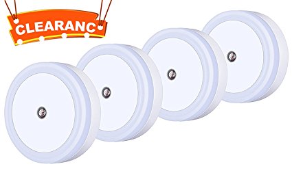 BST Plug in LED Night Light Lamp with Dusk to Dawn Sensor for Hallway Stairway, White, Pack of 4