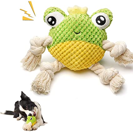 UNIWILAND Squeaky Plush Dog Toys for Dogs, Ocean Series Durable Stuffed Dog Chew Toy, Interactive Cute Soft Puppy Toys for Reducing Boredom, Teeth Cleaning, for Small Medium Large Dogs (Frog)