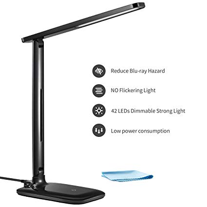 LED Desk Lamp,42 LED Eye-Caring Table Lamps,3 Brightness Levels × 3 Color Modes Dimmer Desk Light,Energy-efficient,Sensitive Touch Control,Portable Reading Light for Office, Home,Study, Work,Black