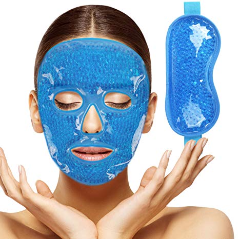 2pcs Gel Beads Face & Eye Masks Kit Hot/Cold Mask Cooling Ice/Heat Facial Eye Pack Therapy for Puffy Eyes, Migraines, Headaches, Pain Relief with Soft Back Reusable