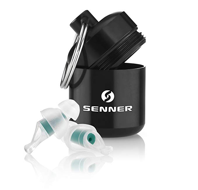 Senner TravelPro reusable hearing protection earplugs with aluminium container. Ideal for trips, in planes, trains, cars, especially light to wear and quiet, reduce ambient noises