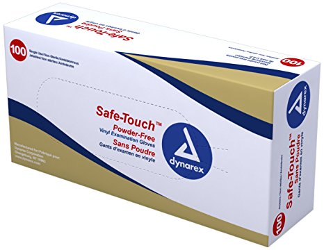 Dynarex 2613 Safe-Touch Vinyl Exam Glove Powder Free, Large, (Pack of 1000)