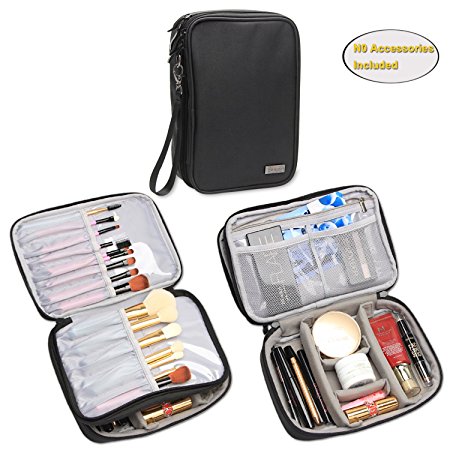 Teamoy Travel Makeup Brush Case(up to 8.8"), Professional Makeup Train Organizer Bag with Handle Strap for Makeup Brushes and Makeup Essentials--Medium, Black (No Accessories Included)