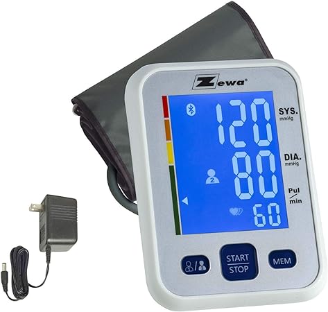 Zewa Upper Arm Blood Pressure Monitor with Two User Mode (120 Reading Memory), Two Cuff (MED/LRG 9” - 14.6” and 13.4” - 18.9”) and AC Adaptor - Bluetooth Compatible with Free App