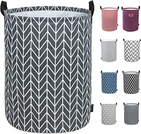 Caroeas 18.0-Inches Thicken Laundry Basket, Waterproof Large Laundry Basket Drawstring Closure, Collapsible Laundry Basket Soft Leather Handles, Laundry Hamper Easy Storage, Clothes Hamper(Grey Arrow)