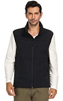 MIER Men's Water Resistant Softshell Vest Lightweight Travel Vest with 9 Pockets, Fleece Lined and Front Zip, Black