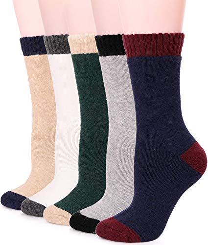 Womens Wool Socks Thick Heavy Thermal Fuzzy Warm Cabin Winter Crew Socks 5 Pack