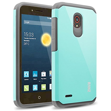 Alcatel one touch Conquest Case, RANZ Grey with Aqua Blue Hard Impact Dual Layer Shockproof Bumper Case For Alcatel one touch Conquest / 7046T