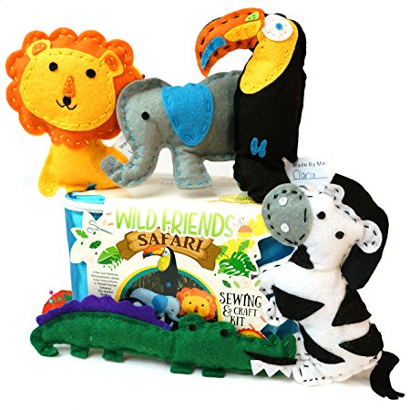 Wild Friends Safari Sewing &Craft Kit - Zebra, Toucan, Alligator, Elephant, Lion