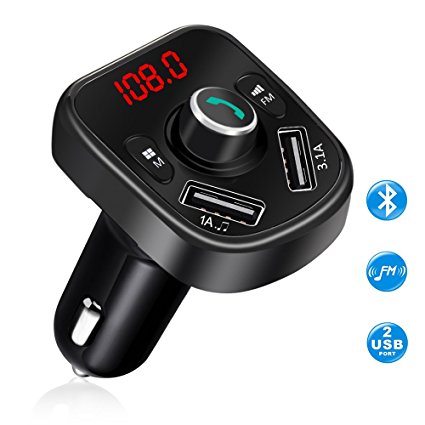 Stoon Bluetooth FM Transmitter for Car, Wireless Radio Adapter MP3 Player Car Kit with Dual USB Charger 5V/3.1A 1A for iPhone Samsung, etc. (Support TF Card, USB Flash Drive)