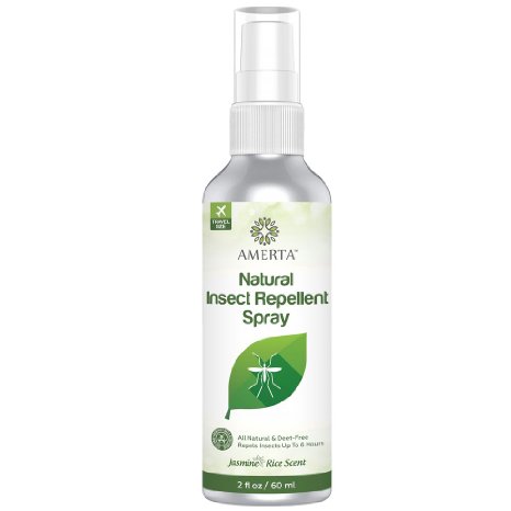 Amerta(TM) All Natural Insect Repellent Spray, 2 oz Travel Size - DEET FREE - Safe for Kids & Pregnant - Repels Mosquitoes, Gnats, Ticks, Fleas, and More Bugs