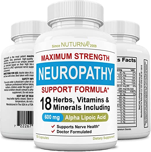 Neuropathy Nerve Support Supplement with 600 mg Alpha Lipoic Acid Daily Dose - Peripheral Neuropathy - Feet Hand Legs Toe Support Formula with 18 Premium Ingredients - 120 Caps 30 Day Supply