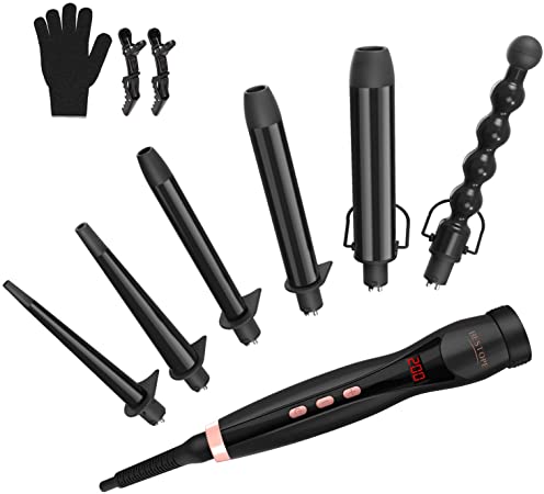 Curling Wand Tong Irons BESTOPE 6 in 1 Curling Irons Hair Wave Set with 6 Interchangeable Ceramic Coating Barrels LCD Display 140℃-220℃ Temperature Control