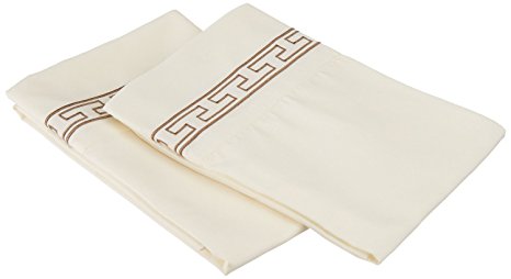 Super Soft Light Weight, 100% Brushed Microfiber 2-Piece Standard Pillowcases Set Wrinkle Resistant, Ivory with Taupe Regal Embroidery