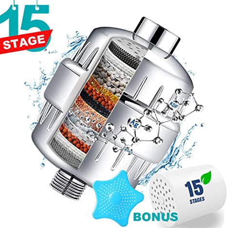 Shower Filter - Water Softener Shower Head Filter with 2 Replaceable Multi-Stage Filter Cartridges to Remove Chlorine, Heavy Metal