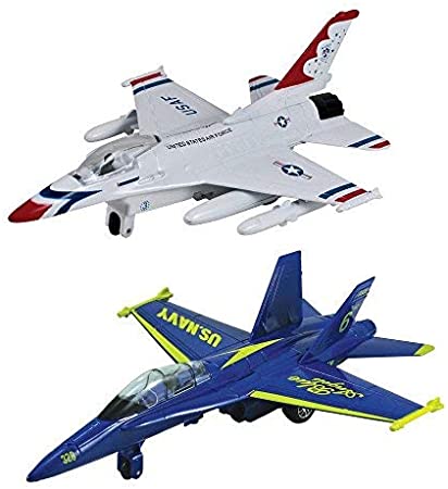 InAir 8" Pullback Fighter Airplanes - F-18 Blue Angels & F-16 Thunderbirds - Set of 2