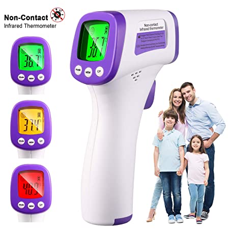 Digital Infrared Thermometer Non-Contact IR Thermometer Forehead Thermometer with 3 Function - Fever Alarm, Over Range Display and 32 Group Data Memory FDA, CE Medical Approved (Purple White)