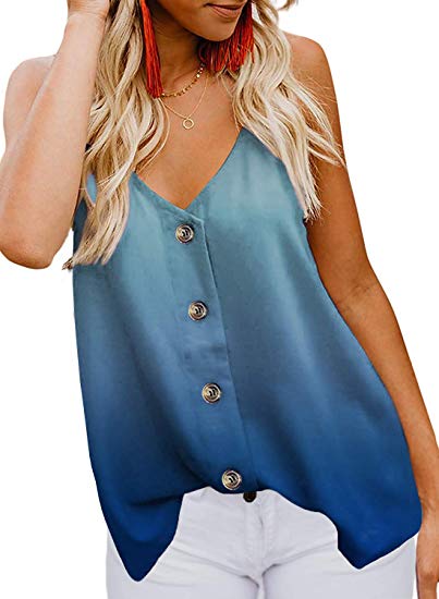 FARYSAYS Women's Casual V Neck Button Down Strappy Cami Tank Tops Summer Sleeveless Shirts Blouses