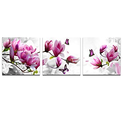 Cao Gen Decor Art-AH40255 Pink Flower 3 Panels Print Canvas Framed Wall Art