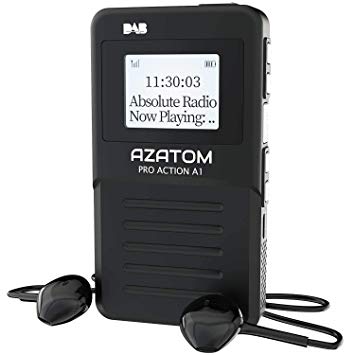 AZATOM Action A1 - Lightweight DAB  Portable Digital FM DAB DAB  Radio - Built in Rechargeable Battery - Compact - Earphones included (Black)