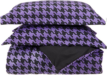 Divatex Microfiber Houndstooth Full/Queen Comforter Mini Set, Purple/Black