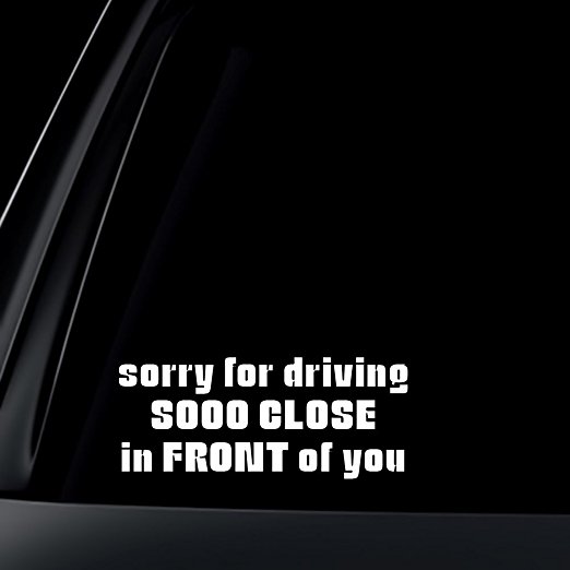 Sorry For Driving Sooo Close In FRONT of You Car Decal / Sticker