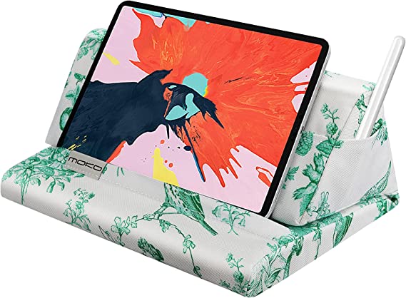 MoKo Tablet Pillow Stand, Soft Bed Pillow Holder, Fits up to 11" Pad, Fit with iPad 10.2" 2019, iPad Air 3 2,iPad 10.2 10th/2022, iPad Pro 11 2022/10.5/9.7, Mini 5 4 3, Galaxy Tab S6/ S7, Print Green