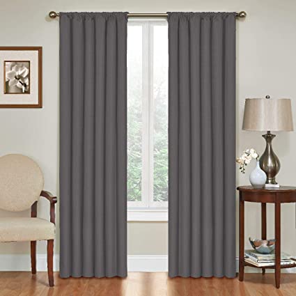 Eclipse Kendall Thermal Insulated Single Panel Rod Pocket Darkening Curtains for Living Room, 42" x 54", Charcoal