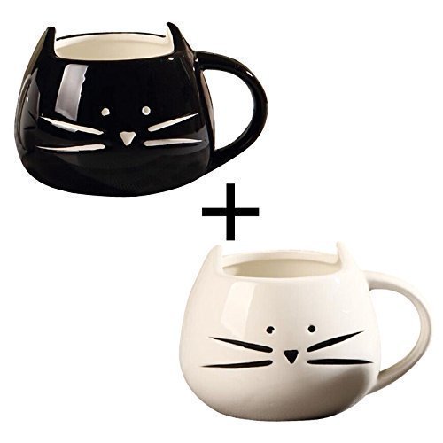 OliaDesign Black & White Cat Coffee Ceramic Mugs, Set of 2