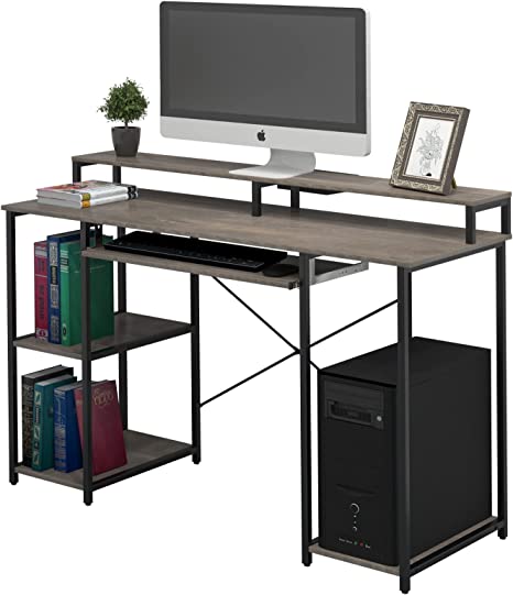 TOPSKY Compact Computer Desk with Storage Shelves/Keyboard Tray/Monitor Stand Study Table for Home Office (46.5x19 inch, Espresso Gray)