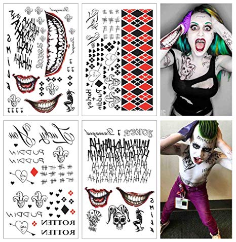 COKOHAPPY 4 Large Sheets SS Temporary Tattoo HQ & The Joker Sticker 80  Tats Costume/Cosplay Party Accessories