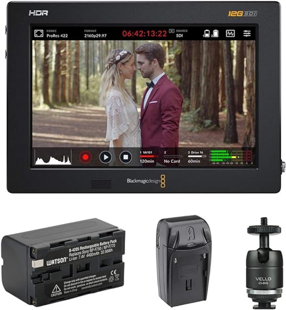 Blackmagic Design Video Assist 7" 12G-SDI/HDMI HDR Recording Monitor with NP-F770 Li-ion Battery Pack, AC/DC Charger & Ball Head Bundle