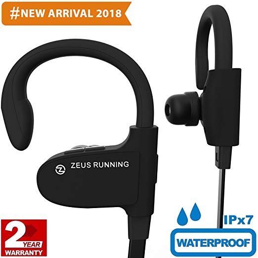 ZEUS Wireless Bluetooth Earbuds - New Model 2018 - Adjustable Ear Hooks - Best HD Stereo Sound Sport Headphones - Small Outdoor Waterproof IPx7 Workout Earbuds - Running Headphones for Women Men