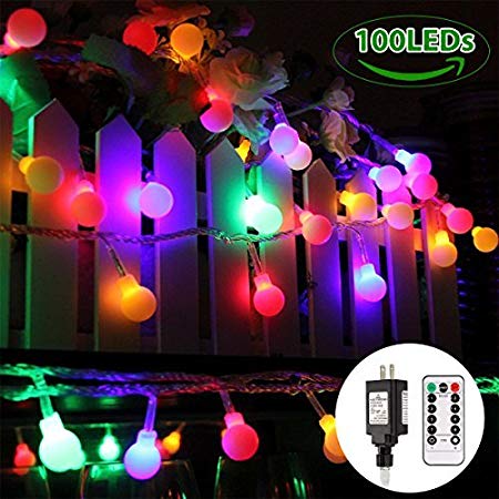 Globe String Lights, 100 LED Colored Fairy Lights Waterproof, String Lights Plug in, 44 Ft, Patio String Lights with Remote Control for Patio Garden Party Xmas Tree Wedding Decoration