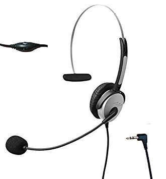 Voistek A2H10D25MM Mono Call Center Telephone Headphone w/ Noise Canceling Mic Volume Mute for Linksys SPA Polycom Grandstream Zultys & Gigaset Office IP & Cordless Dect Phones w/ 2.5mm Headset Jack