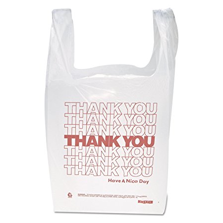 Inteplast Group THW1VAL "Thank You" Handled T-Shirt Bags, 11 1/2 x 21, Polyethylene, White (Case of 900)