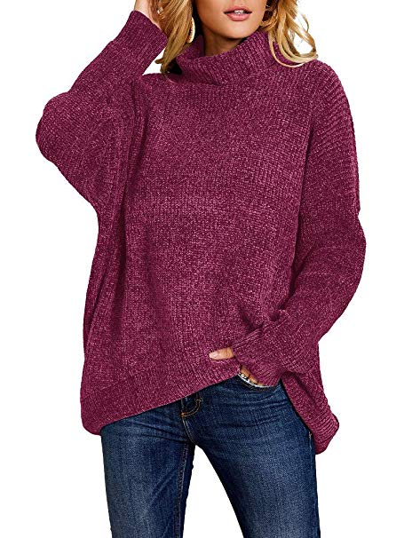 Ferbia Women Cowl Neck Sweaters Chunky Oversized Chenille Pullover Baggy Turtleneck Slouchy Batwing Sleeve Fall Jumper