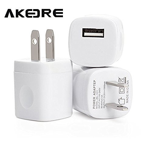 Wall Charger，AKEDRE® 3Pack White Universal USB Port Colors USB AC/DC Power Adapter Home Wall Charger Plug W/ Easy Grip for iPhone 6/6 plus 5S 5 4S Samsung Galaxy S5 S4 S3