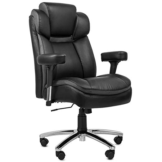 TOPSKY High Back Big & Tall 400 lb Thick Padded Seat Executive PU/PVC Leather Office Chair Adjustable Headrest and Armrest (Black.)