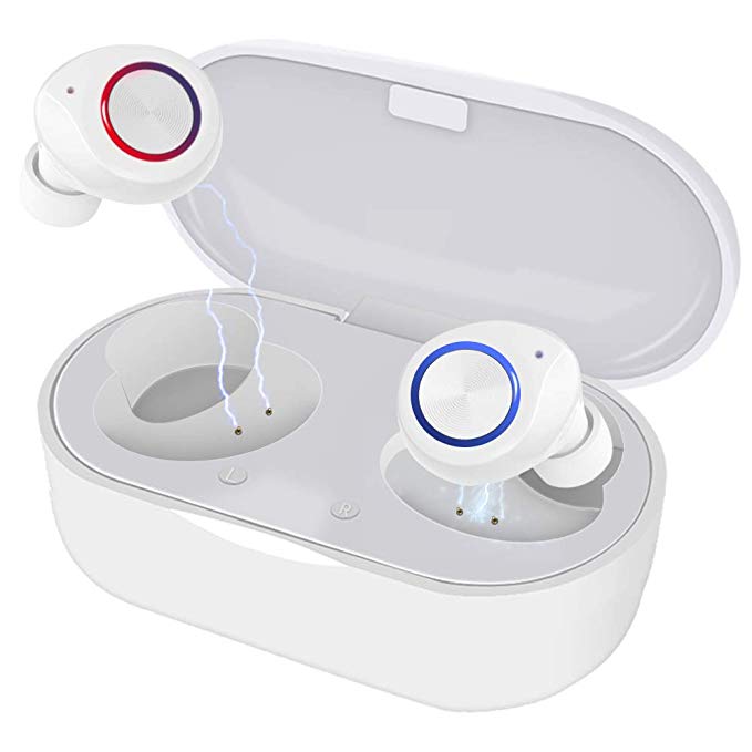 True Wireless Earbuds Bluetooth 5.0 with Charging Case,Mini HD Stereo Sound Noise Cancelling in-Ear Headphones,Touch Control IPX7 Waterproof Sports Earphone Built-in Mic for iPhone/Android(White)